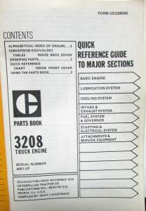 1976 1977 Caterpillar 3208 Truck Engine Parts Book Serial Num 40S1 Form UEG0894S