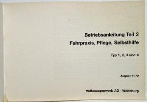 1973 Volkswagen Type 1 2 3 and 4 Owners Operating Manual - German Text