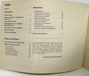 1973 Volkswagen Type 1 2 3 and 4 Owners Operating Manual - German Text