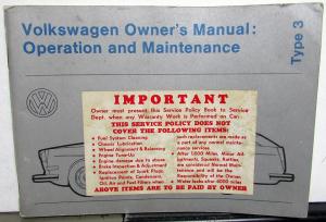 1973 Volkswagen Owners Operation & Maint Manual - Type 3 Squareback & Fastback