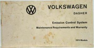1974 Volkswagen Dasher Emission Control System Maintenance Req & Warranty