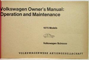 1975 Volkswagen Scirocco Owners Operation and Maintenance Manual