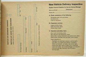 1975 Volkswagen Scirocco Owners Operation and Maintenance Manual