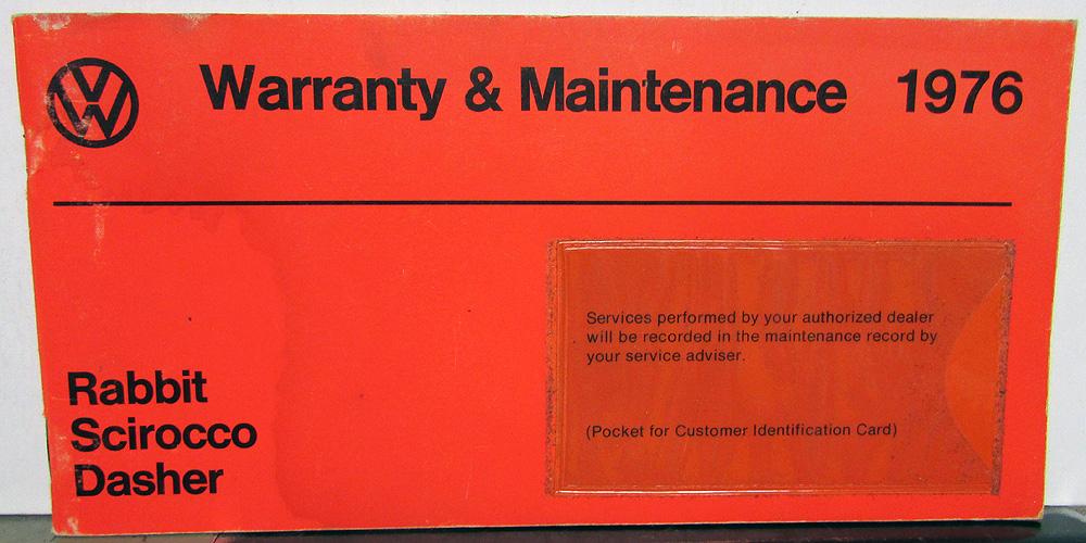 1976 Volkswagen Warranty & Maintenance Manual - Rabbit Scirocco Dasher