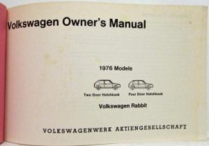 1976 Volkswagen Rabbit Owners Manual - 2-Dr and 4-Dr Hatchback
