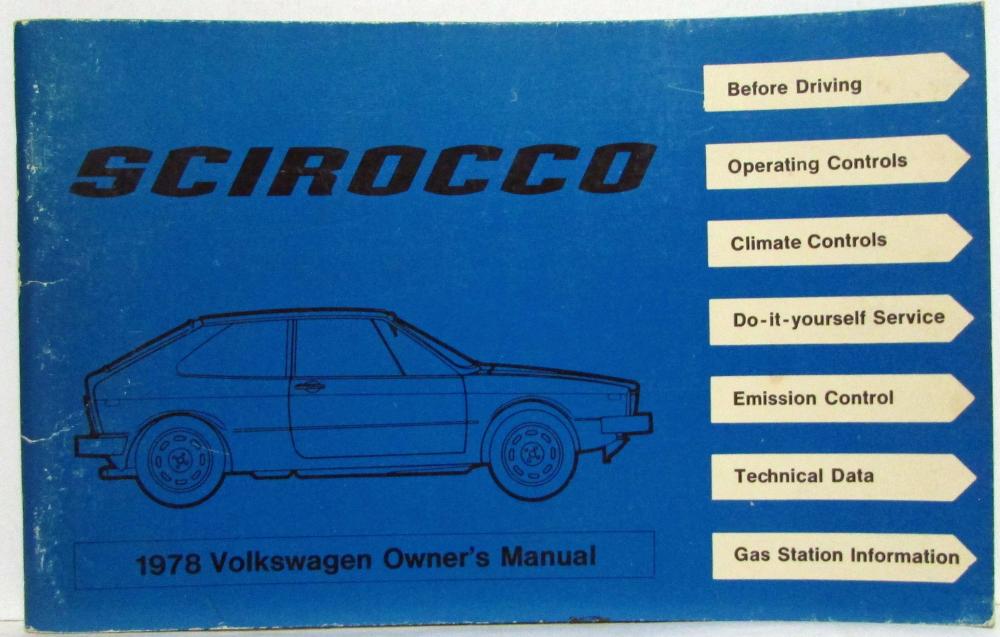 1978 Volkswagen Scirocco Owners Manual