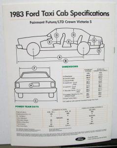 1983 Ford Taxicabs Dealer Fleet Sales Brochure W/Data Sheet Crown Vic S