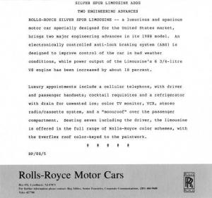 1988 Rolls-Royce Silver Spur Limousine Press Photo and Release 0006