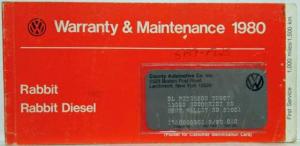 1980 Volkswagen VW Warranty & Maintenance Manual - Rabbit & Diesel