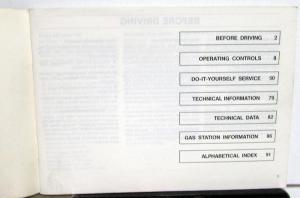 1984 Volkswagen VW Scirocco Owners Manual