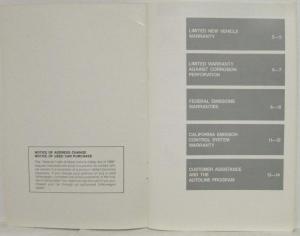 1987 Volkswagen VW USA Models Warranty Manual