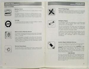1987 Volkswagen VW USA Models Warranty Manual