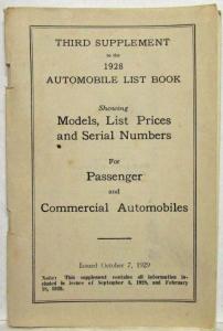 1928 Branham 3rd Supplement to the Automobile List Book