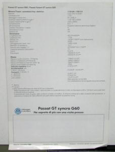 1990 Volkswagen VW Italian Text Foreign Dealer Passat Variant Brochures GT G60