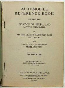 1920 Branham Automobile Reference Book Allen Auburn Briscoe Chalmers