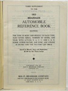 1933 Branham Automobile Reference Book - September Supplement Auburn Chevrolet