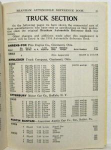 1933 Branham Automobile Reference Book - September Supplement Auburn Chevrolet