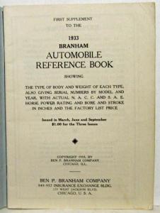 1933 Branham Automobile Reference Book - March Supplement
