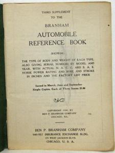 1930 Branham Automobile Reference Book - Third Supplement - September