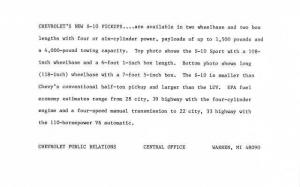 1982 Chevrolet S-10 Pickups Press Photo and Release 0494