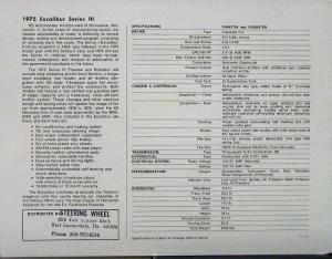 1975 Excalibur Series III Roadster SS Autos Photo Data Specs Sheet Original