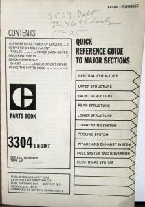 1973 Caterpillar 3304 Engine Parts Book Serial Number 78P1-UP