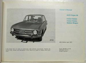 1972 Audi Super 90 Owners Manual - 2Dr and 4Dr Sedan & Station Wagon