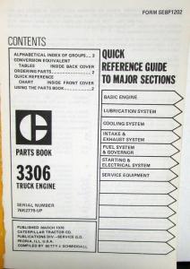 1978 Caterpillar 3306 Truck Engine Parts Book