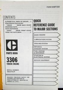 1980 Caterpillar 3306 Truck Engine Parts Book Serial Number 76R2779-Up