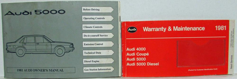 1981 Audi 5000 Owners Manual with Warranty & Maintenance Booklet