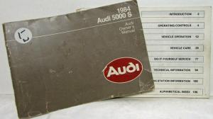 1984 Audi 5000 S Owners Manual