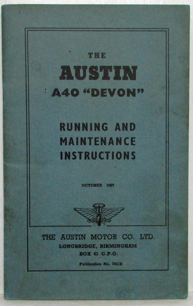 1958 Austin A40 Devon Owners Running and Maintenance Manual