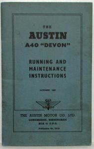 1958 Austin A40 Devon Owners Running and Maintenance Manual