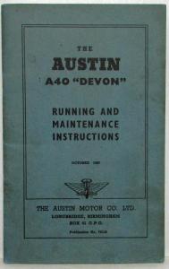 1958 Austin A40 Devon Owners Running and Maintenance Manual