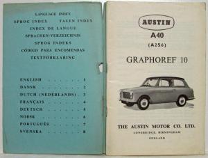 1960 Austin A40 Graphoref 10 Owners Service Parts List - Multi-Language