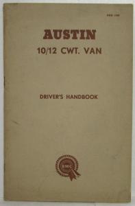 1960 Austin 10/12 CWT Van Drivers Handbook Owners Manual