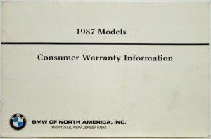 1987 BMW Models Consumer Warranty Information Manual