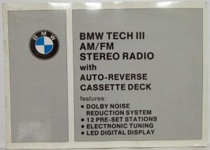 1988-1989? BMW Tech III AM/FM Stereo Radio with Auto-Reverse Cassette Manual