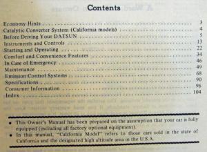 1977 Datsun 200SX Model S10 Series Owners Manual