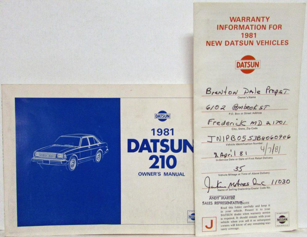 1981 Datsun 210 Series Owners Manual and Warranty Information