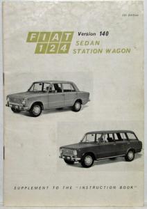 1968 Fiat 124 Version 140 Sedan and Station Wagon Instruction Book Supplement