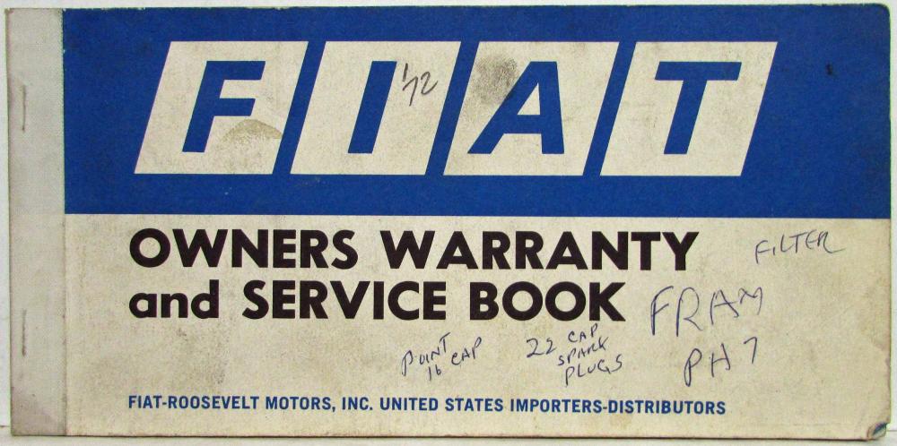 1972 Fiat Owners Warranty and Service Book