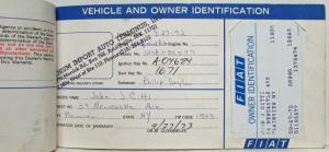 1972 Fiat Owners Warranty and Service Book