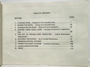 1987 Hyundai Excel Owners Manual and Handbook with Dealer Directory and Case