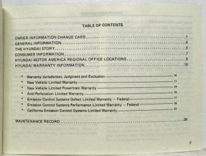 1987 Hyundai Excel Owners Manual and Handbook with Dealer Directory and Case