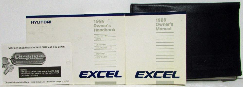 1988 Hyundai Excel Owners Manual and Handbook with Key Order Info in Case