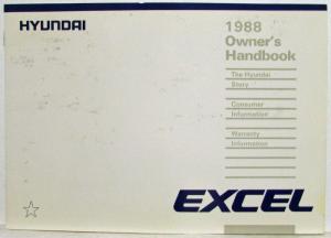 1988 Hyundai Excel Owners Manual and Handbook with Key Order Info in Case