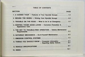 1991 Hyundai Scoupe Owners Manual and Handbook & Supplement in Case