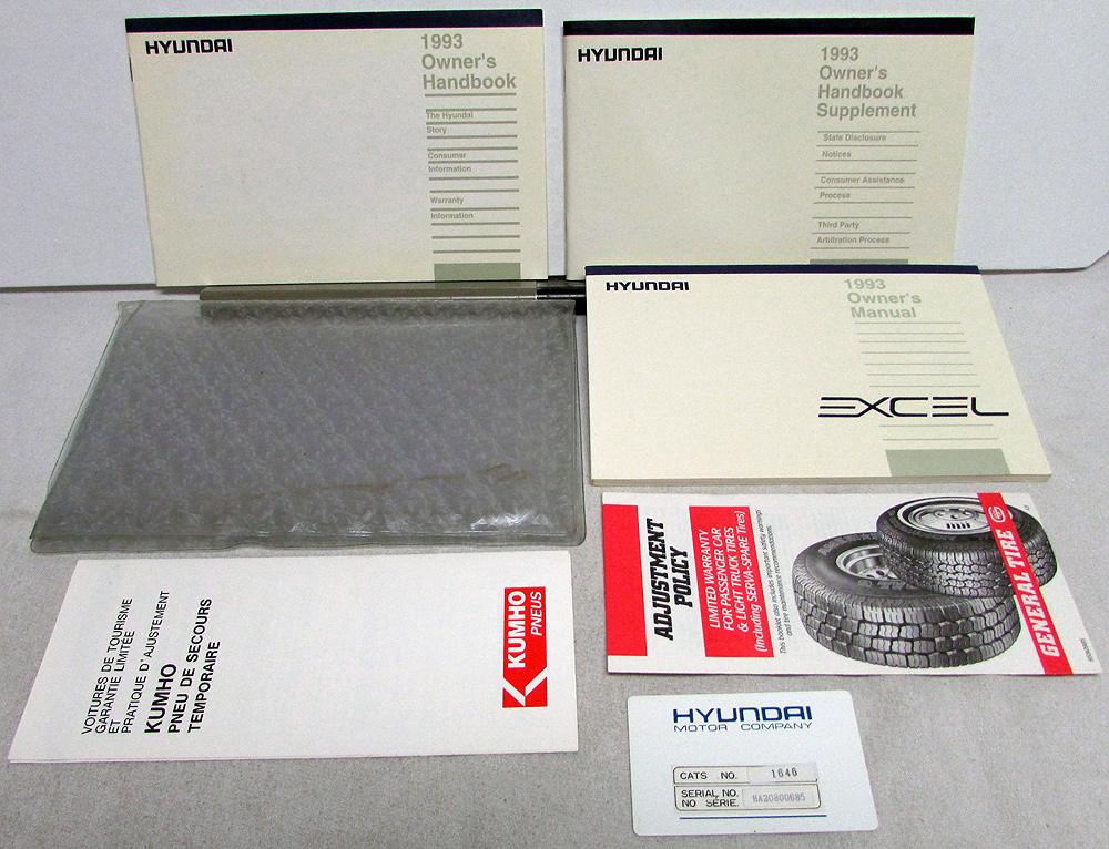 1992 Hyundai Excel Owners Manual and Handbook & Supplement in Case