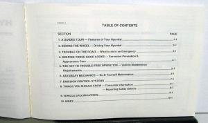 1992 Hyundai Excel Owners Manual and Handbook & Supplement in Case